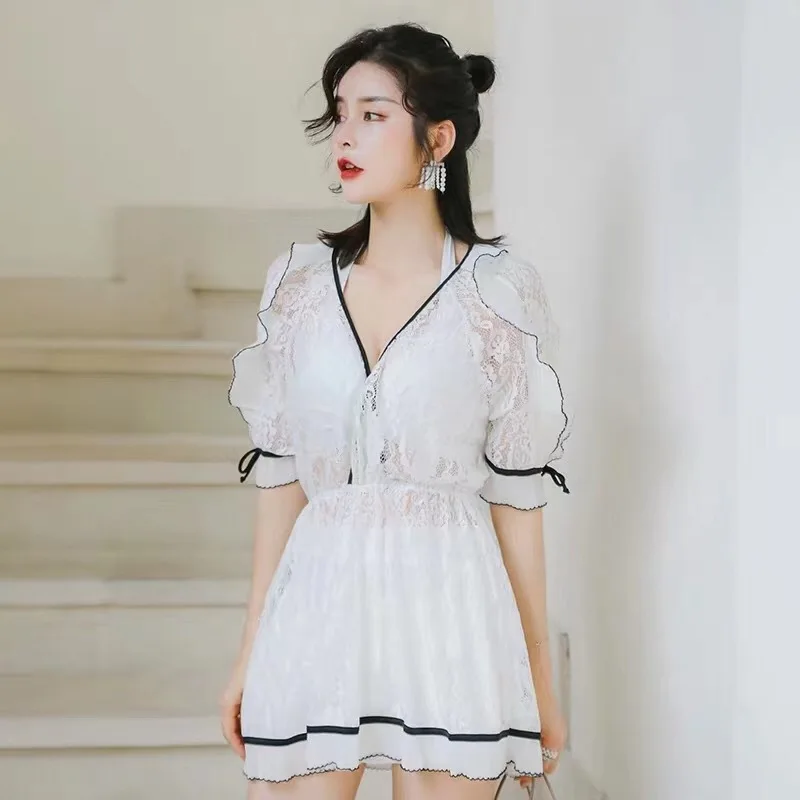 

Sea Swim South Korea Fairies Bathing Suit Blouse Belly Covering Slimming Bikini Three-piece Set Small Bust Gathering Swimwear
