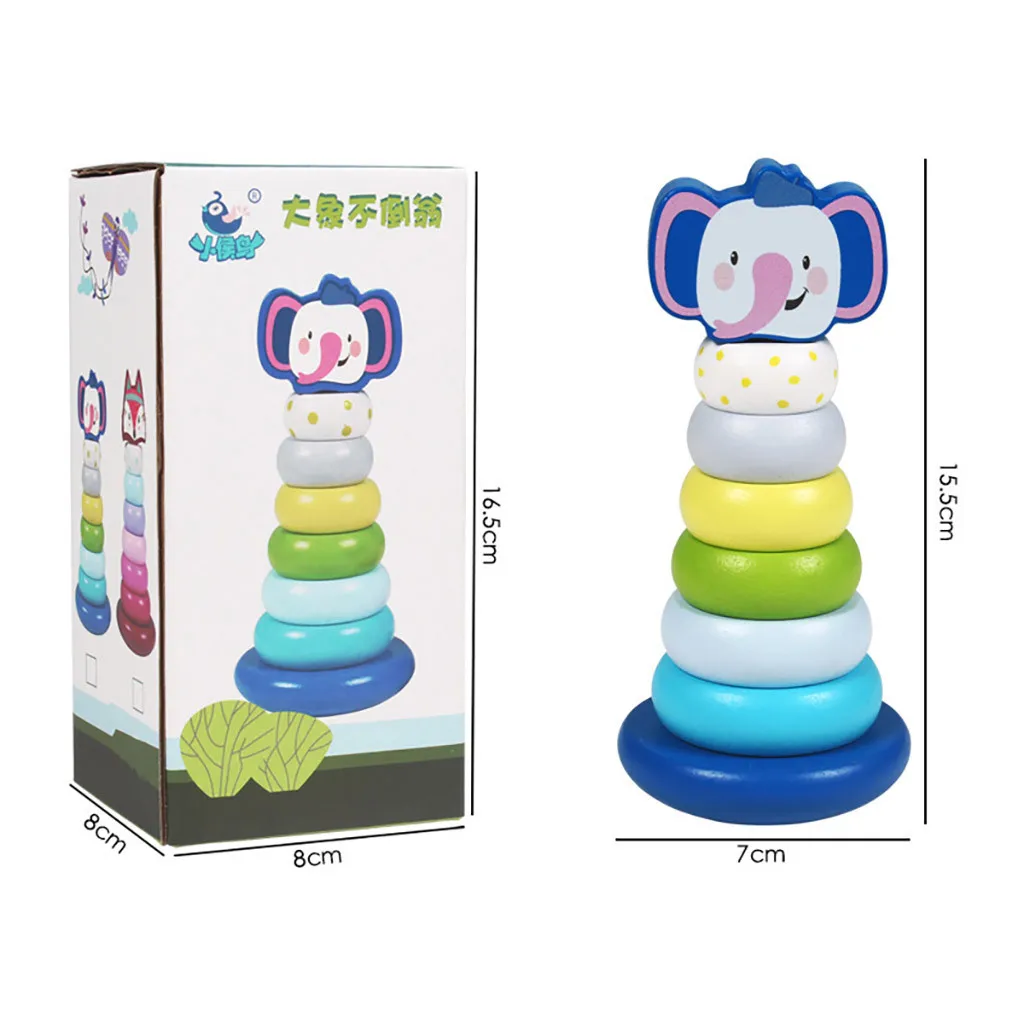 Montessori Kid Education Funny Toys Wooden Rainbow Tower Colorful Rings Stacked Toys For Boy Girl Kids Baby Children Gift