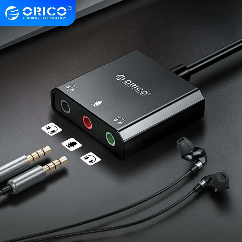 Внешняя звуковая карта ORICO USB адаптер для наушников и микрофона под управлением