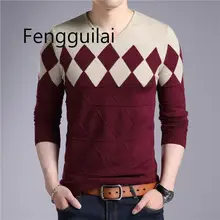 Cashmere Wool Sweater Men 2020 Autumn Winter Slim Fit Pullovers Men Argyle Pattern V-Neck Pull Homme Christmas Sweaters