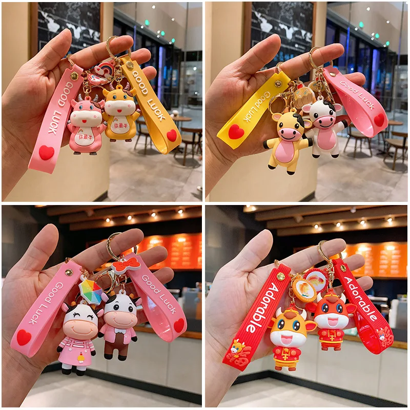 

Cartoon Cute Creative Year Of The Ox Mascot Doll New Year Pendant Gift Wholesale Custom KeychainS Mobile Phone Case Accessories