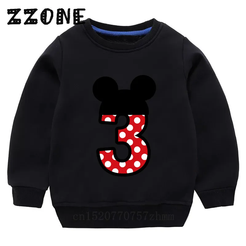 2416L-Black Детские толстовки с капюшоном для детского дня рождения, толстовки с изображением красной волны и цифр 1-4, пуловер для малышей, топы, осенняя одежда для мальчиков и девочек, KYT2416 - Цвет: 2416L-Black