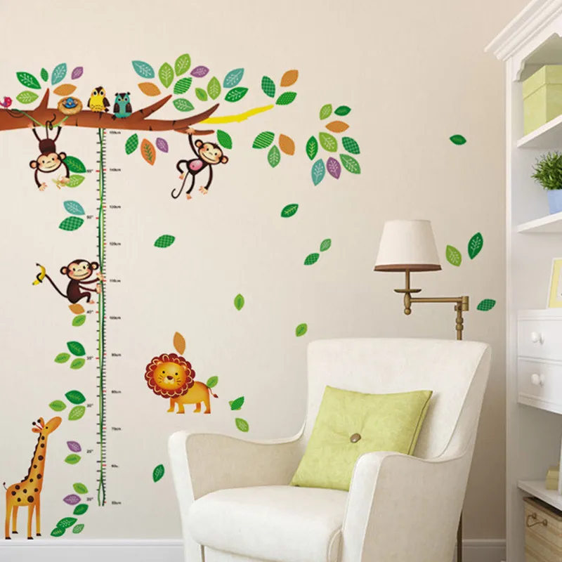 Наклейка на стену с изображением жирафа обезьяны деревьев|height wall sticker|wall stickerwall art