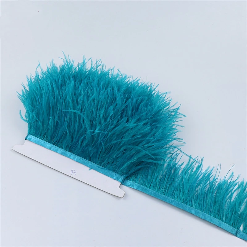 Wholesale 2 meters 8-10CM Ostrich feather Trims for skirt/dress/costume Sewing Ribbon Decorative feathers Lace - Цвет: 038 peacock blue