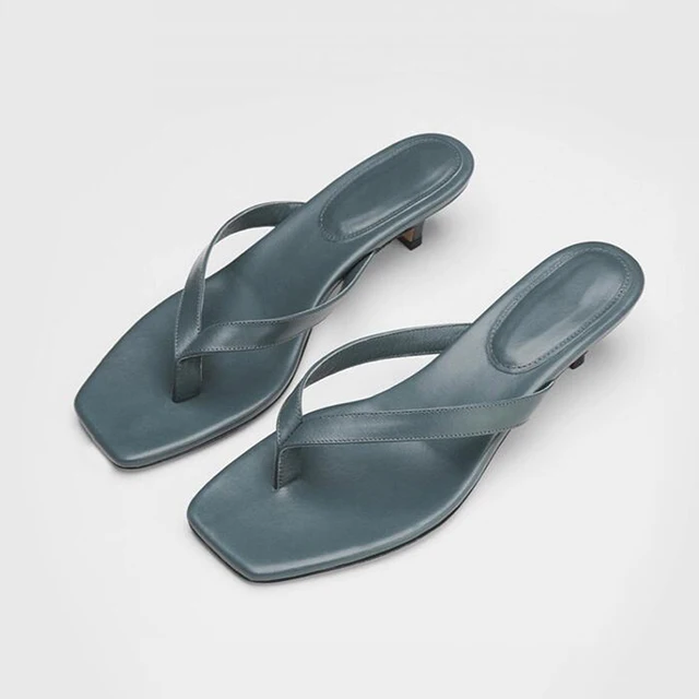 2021 Summer Square Toe Flip Flops Heel 