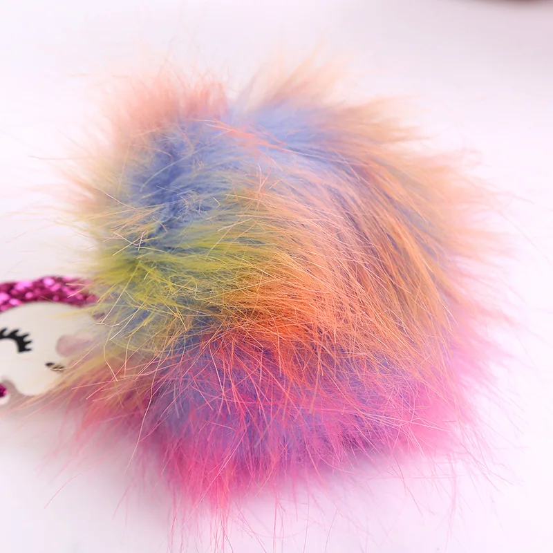 Радужный цветной шар для волос, брелок для ключей с единорогом, пушистая подвеска, брелок из искусственного меха лисы, Дамский рюкзак, подвеска для автомобиля, брелок для ключей, подарок
