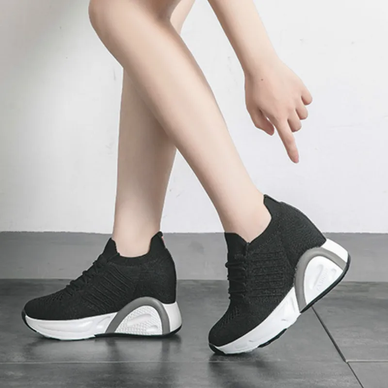 

Autumn winter Women's Increased Internal Heightening Shoes Hidden Wedge Platform Slip on Elevator Sneakers Zapatillas Muje S8-61