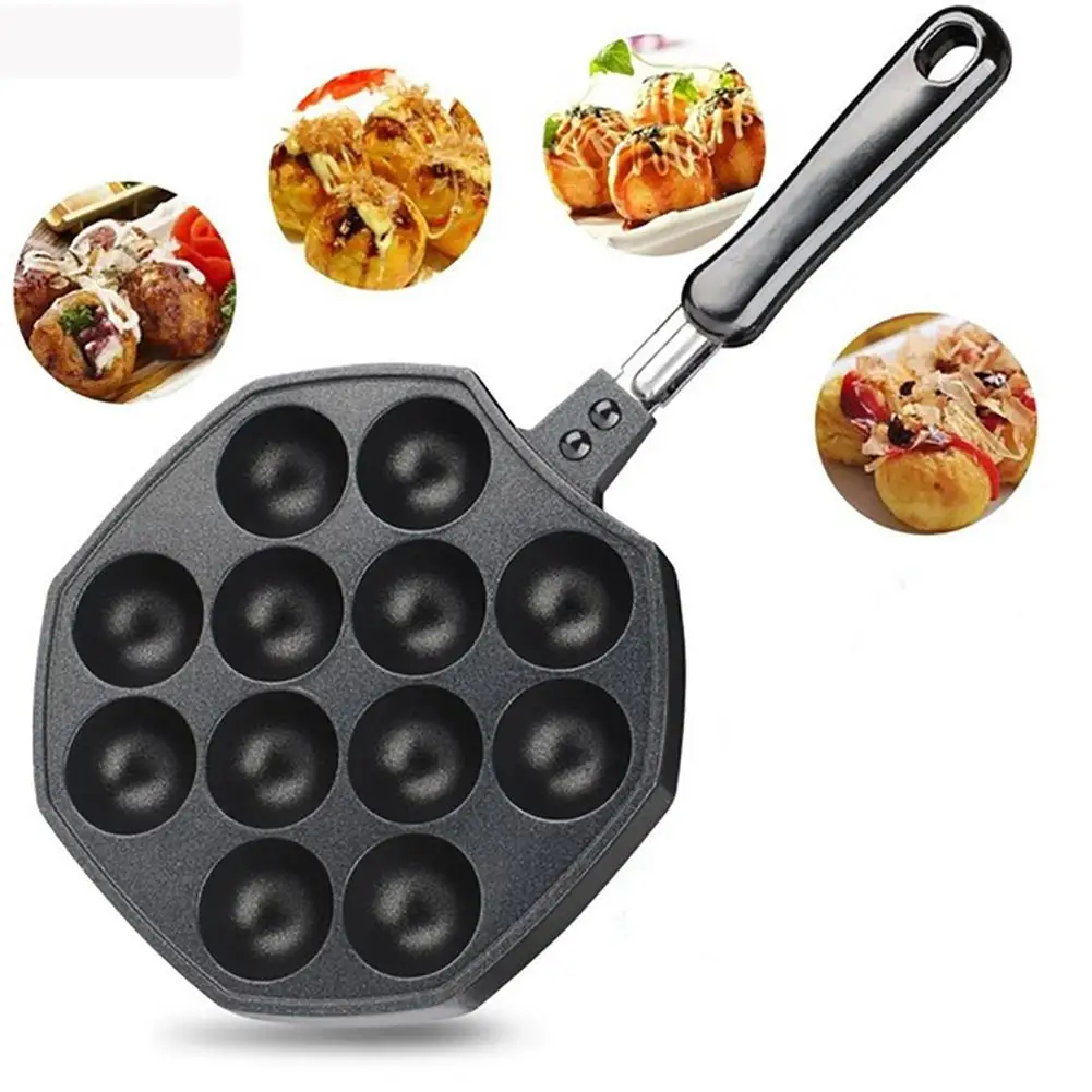 

Hot Sale 12 Cavities Aluminum Alloy Takoyaki Pan Maker Baking Forms Mold Cooking Tools