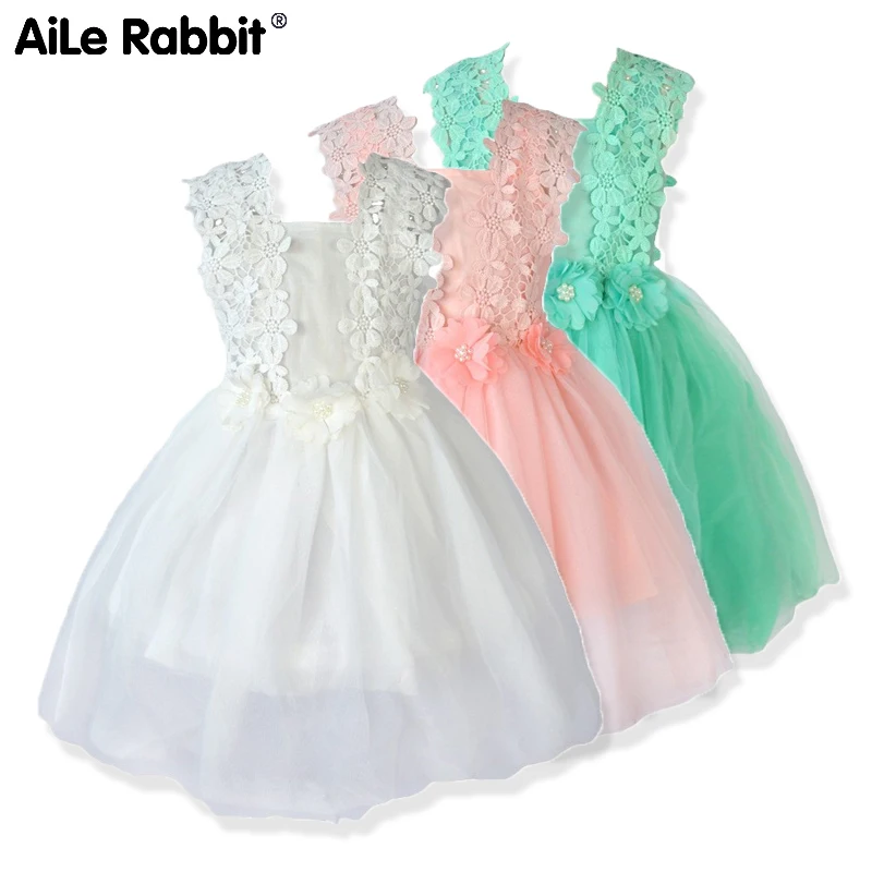 AiLe Rabbit Girls Lace Dresses Flower Gauze Princess Ponce Wedding Dress Party Fashion Children's Clothing Apparel k1 | Детская