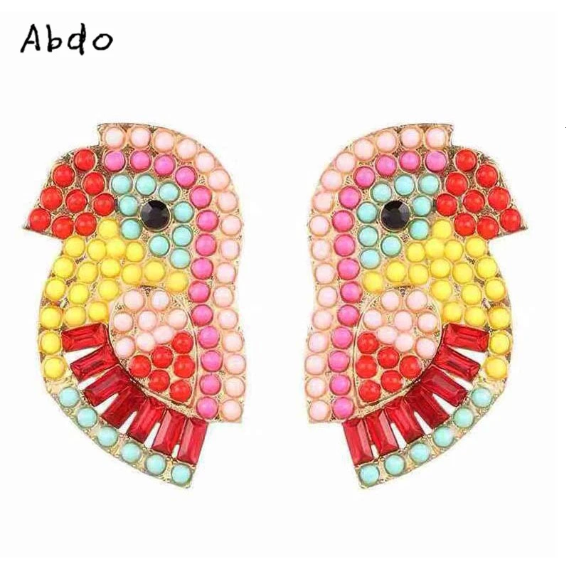 

new Statement Crystal Parrot Earrings for Women Rainbow Color Rhinestone Bird Earrings Cute Animal Stud Female Jewelry Girl gift