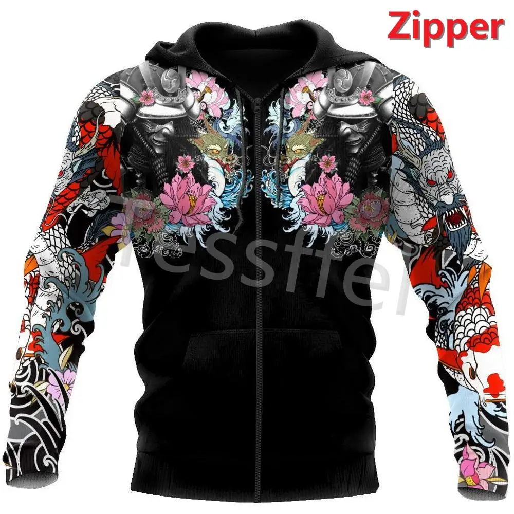Tessffel Japan Samurai Tattoo 3D Printed New Men's Sweatshirt Harajuku Zipper Hoodie Casual Unisex Jacket Pullover Style-13