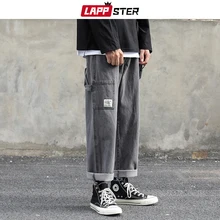 LAPPSTER мужские джинсы с синими лентами прямые шаровары мужская Японская уличная одежда хип-хоп джинсовые мужские свободные брюки Карго повседневные