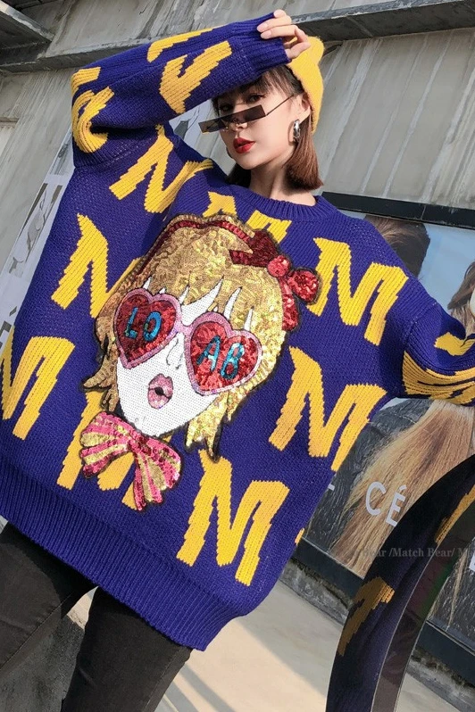 QING MO Character Sweater With Sequin 2020 Autumn