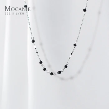 

Mocanie Fashion 925 Sterling Silver Irregular Black Crystal Pendant for Women Link Chain Necklace Korea Style Fine Jewelry Gift