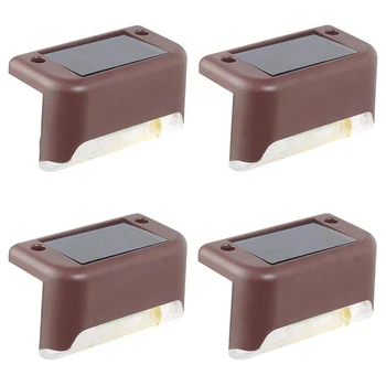 

Promotion! Solar Deck Lights, 4 Packs IP65 Outdoor Waterproof Step Lights, Used for Garden Stair Step Fence-Brown + White Light