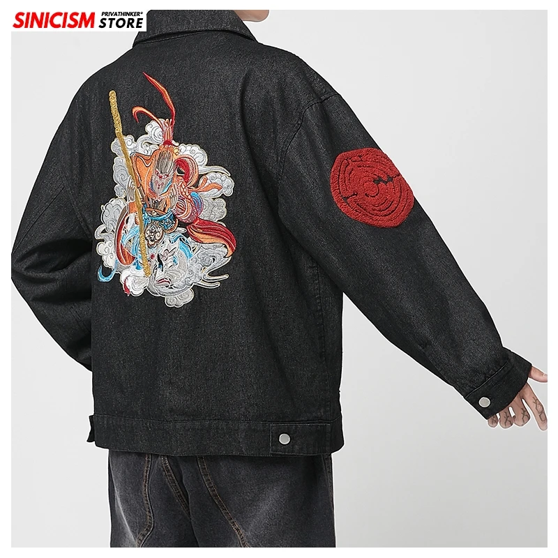 Sinicism Store, мужские утепленные зимние куртки, пальто, мужская верхняя одежда с вышивкой в стиле хип-хоп, мужские джинсовые куртки