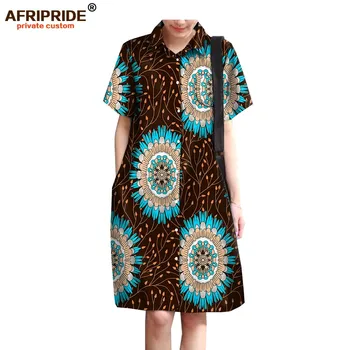 

2018 summer casual dress for women AFRIPRIDE notched collar short sleeve single breasted knee-length women cotton dress A1825051