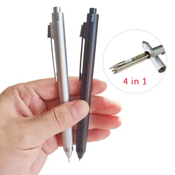 Stylos à bille multicolores en métal 4 en 1, stylo à bille automatique 3 couleurs, fournitures d'écriture pour l'école et le bureau, papeterie cadeaux 