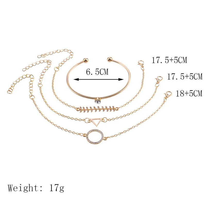 VAGZEB 31 стилей очарование 4 шт./компл. с украшениями в виде кристаллов браслет Модный комплект треугольник золотого цвета круглой формы в форме листа браслет браслеты для женщин