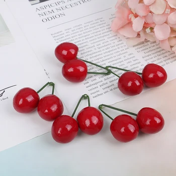 

5 Pairs Funny Kitchen Toys Mini 2.5cm Fake Plastic Fruit Small Berries Artificial Flower Red Cherry For Kids Gift Toys