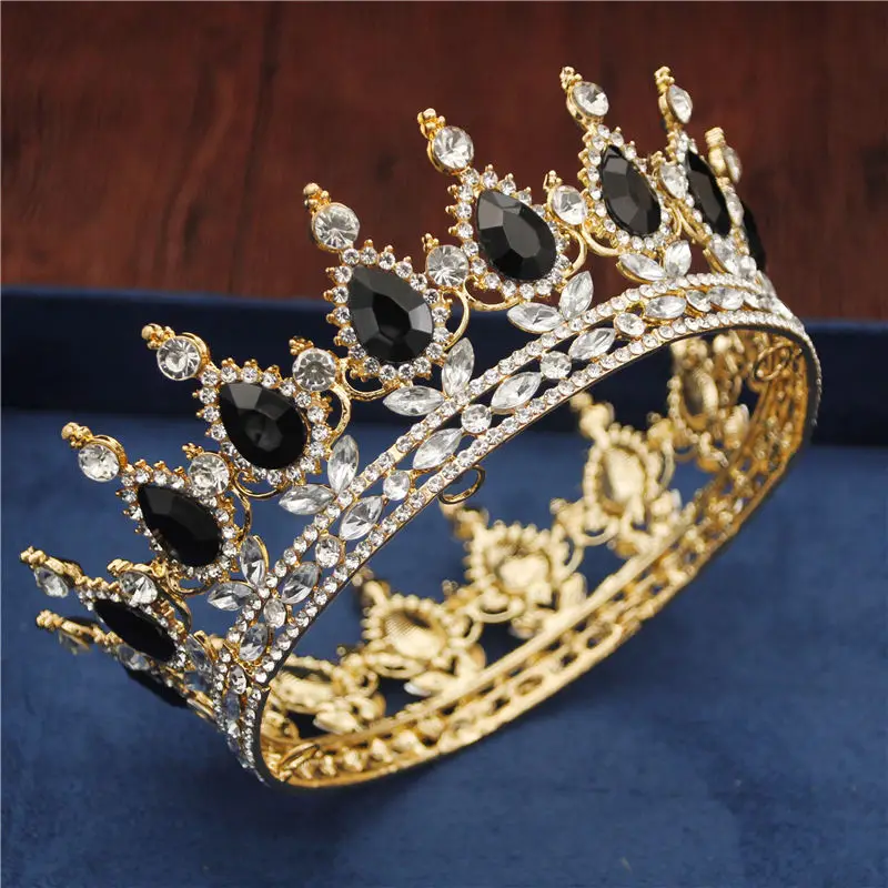 Gold Black Барокко Серебряный свадебный венец со стразами королевская королева диадема украшение для головы тиары и короны свадебные аксессуары для волос - Окраска металла: Gold Black