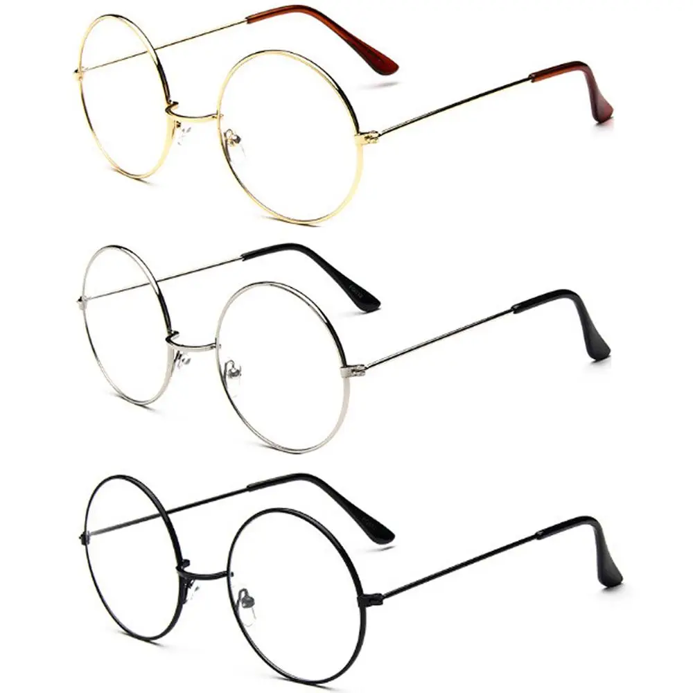 Модные Винтажные Очки в металлической оправе с прозрачными линзами, умники, очки в духе гиков, классические парные очки, большие ретро круглые очки