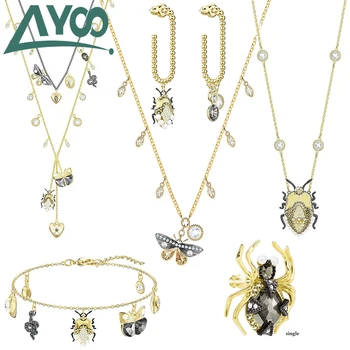

AYOO SWA High Quality 1:1 2019 New Vintage Butterfly Beetle Shiny Crystal Elegant Necklace Earring Bracelet Set Ms.