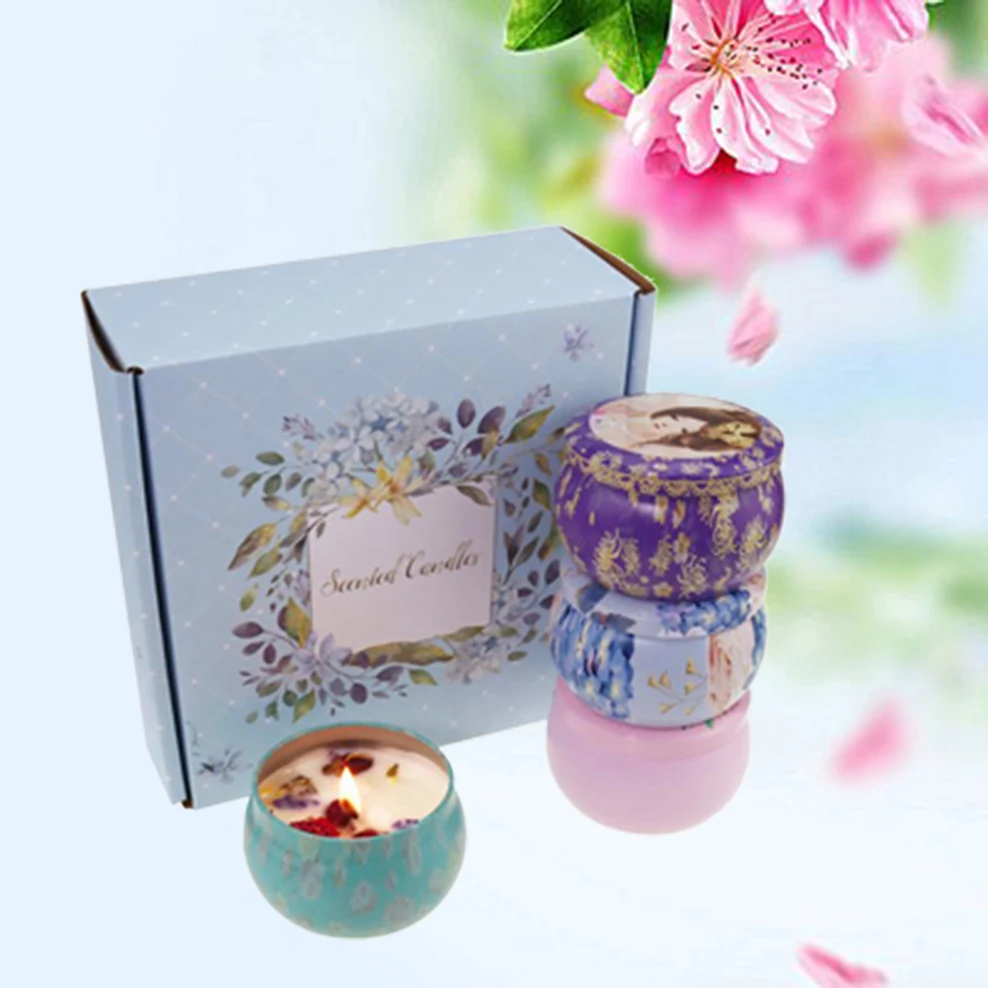 

4PCS/Box Scented Candle Gift Package Essential Oil Dried Flower Smokeless Fragrance Candle Help Sleep Aromatherapy Candle