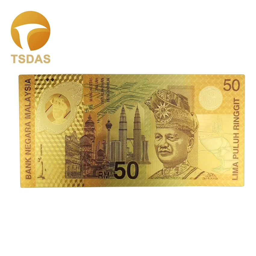 Обычная Золотая фольга для банкнот Bank Note 100 шт./лот бизнеса и коллекции Малайзия 50