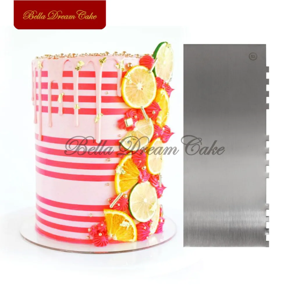 

New Stripe Design Stainless Steel Scraper Cake Spatulas Buttercream Smoother Cake Comb Cake Decorating Tool Baking Accessories