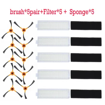 

Robot Vacuum Cleaner 10*Side Brush & 5*Filters For Ecovacs Slim DA60 Replace Pro