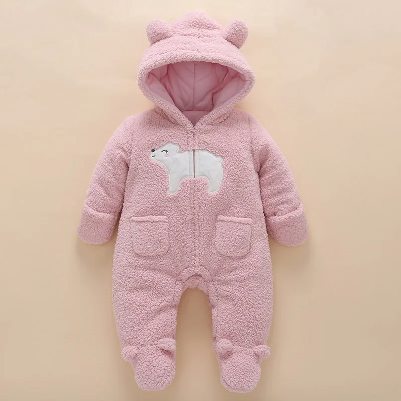pink color Зимняя одежда для новорожденных девочек теплый комбинезон с капюшоном из кораллового флиса Одежда для девочек детские комбинезоны roupas de bebe 0 - Цвет: pink color