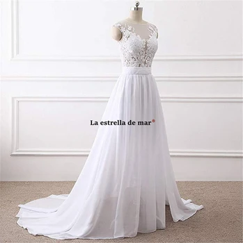 

vestido de novia playa new lace chiffon high split hat sleeve A Line bohemian wedding dress Sweep Train bruidsjurken bridal gown