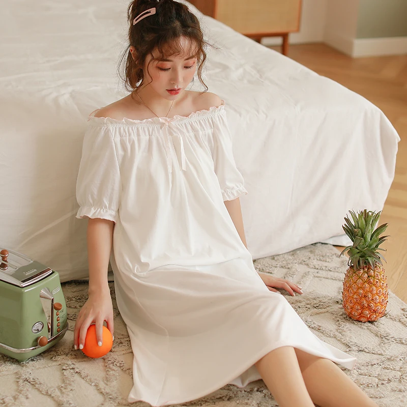 solid long nightgowns women elastic cotton long sleeve girls sleepwear sleep dress pyjamas casual cotton home dress - Цвет: color10