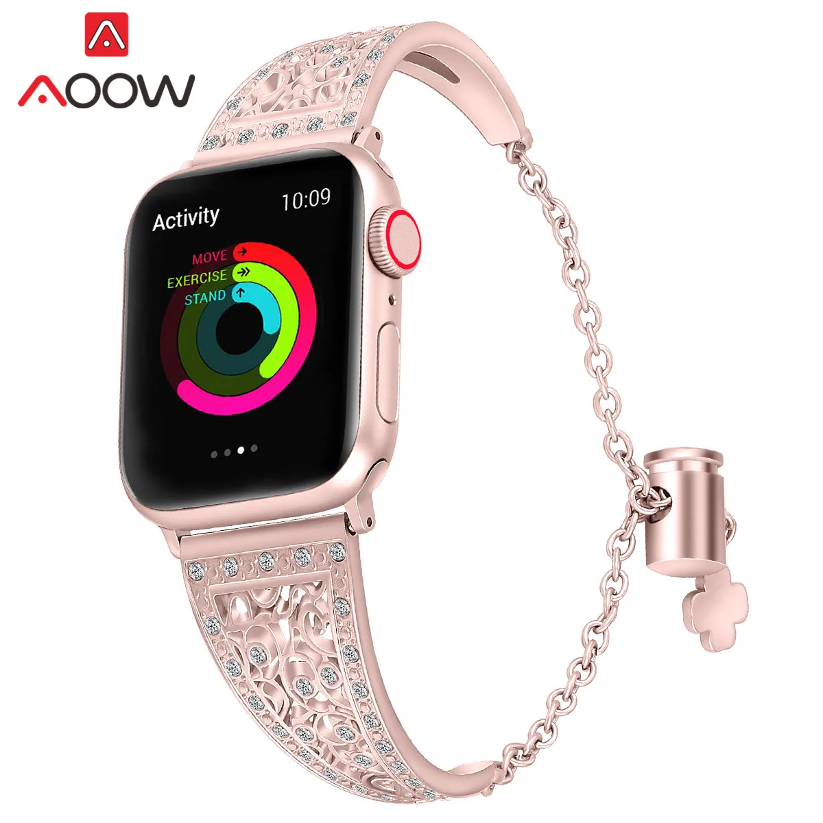 Ювелирный бриллиантовый ремешок для часов Apple Watch 4 5 38 мм 42 40 44 женский розовый