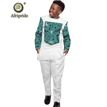 

African Clothing for Boy Suit with Long Sleeves Wax Print Anakara Clothing Dashiki Shirts and Ankara Pants AFRIPRIDE S204004