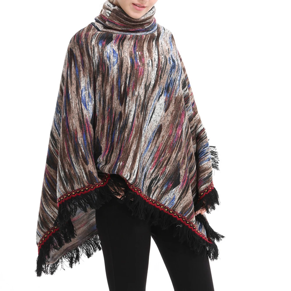 Long tassel high collar shawl coat loose coat thick sweater autumn new