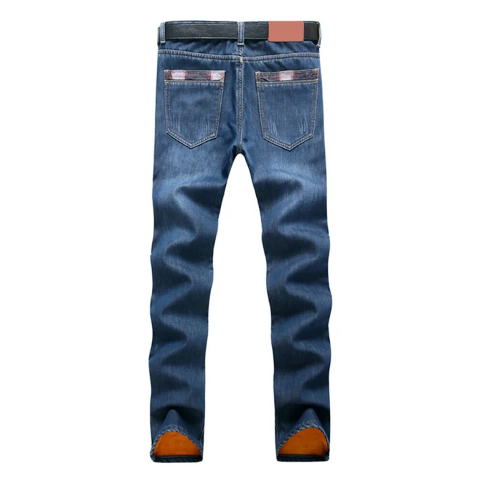 Newly Men Winter Thermal Jeans Fleeced Lined Denim Long Pants Casual Warm Trousers for Office Travel