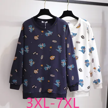 

2019 autumn winter plus size tops for women large pullover long sleeve loose casual cotton O neck T-shirt white 4XL 5XL 6XL 7XL