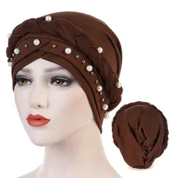 Мусульманские женские головные уборы твердый тюрбан из хлопка головной убор хиджаб шапки белый жемчуг внутренние хиджабы femme musulman