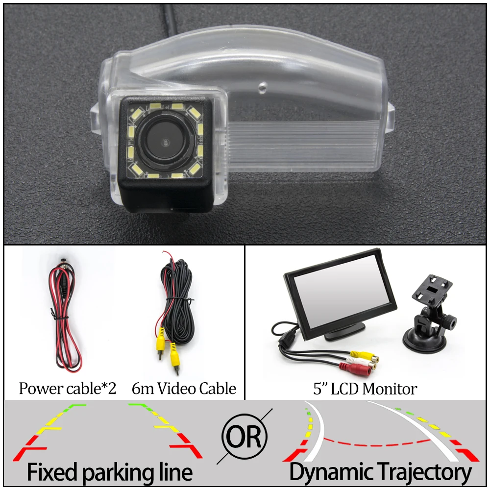 Камера заднего вида с фиксированной или динамической траекторией для Мазда 2 2011 2012 2013 Мазда 3 спортивный автомобиль парковочный Реверс аксессуары - Название цвета: 12LED And 5 inch LCD