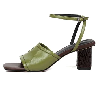 

women shoes new brand genuine leather summer sandals shoes for woman sexy high heels green apricot dress party shoes size 34-39