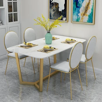 

Nordic marble dining table home light luxury iron rectangular dining table apartment multi-person dining table