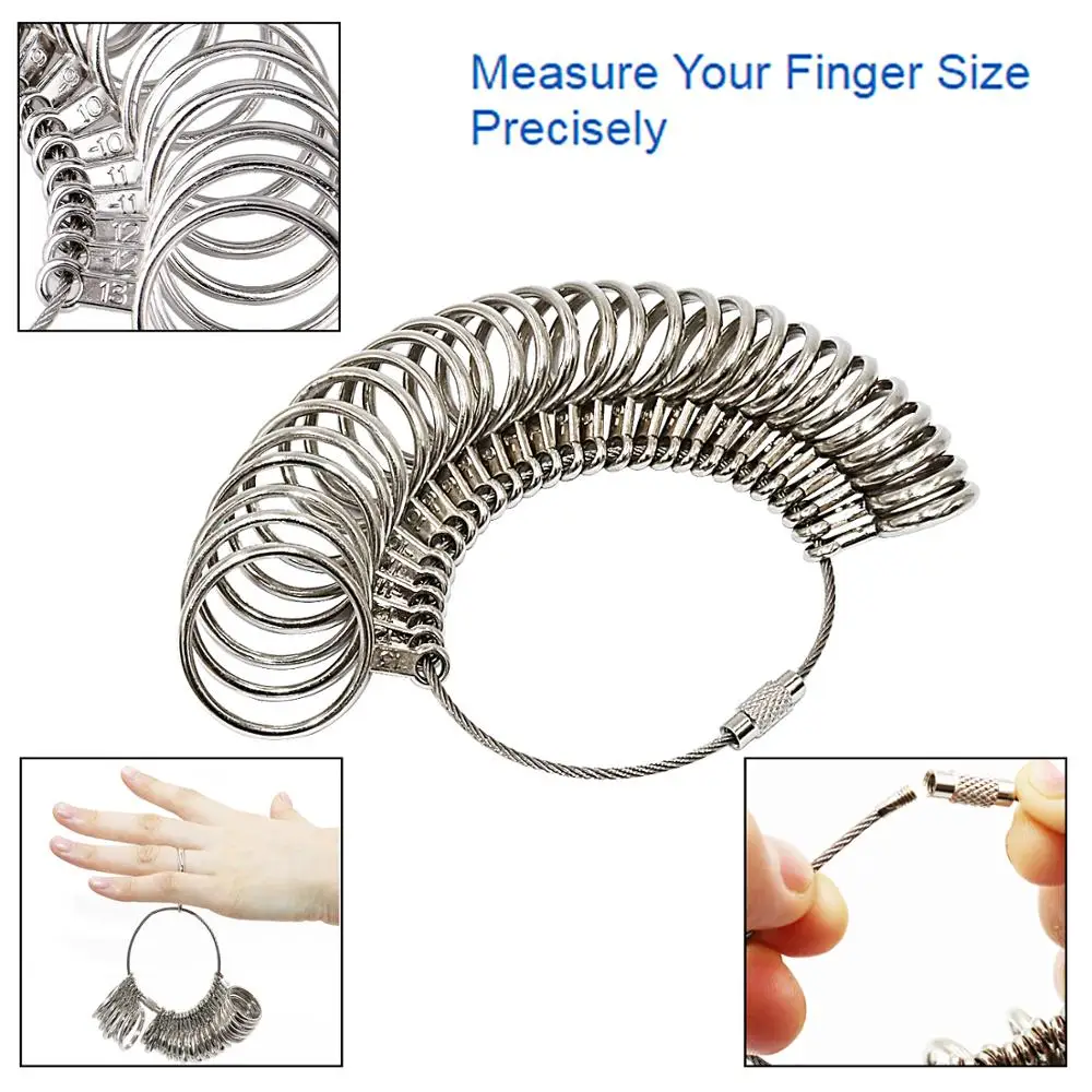 Ring Mandrel Sizer Metal Jewelry Measure Size 1-15 with Rings Finger Gauge  Set of 27 Pcs Circle Models Jewelers Sizer Tools 