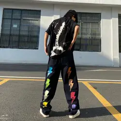 Alta rua impresso jeans para homens e mulheres rua hip hop jeans rua hip hop jeans calças de skate y2k jeans