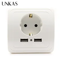 UNKAS ЕС Стандартный 16A 250V Dual USB Автомобильное зарядное устройство Порты и разъёмы 1500mA/2000mA стены Зарядное устройство адаптер ЕС розетка Usb Мощность выход Панель