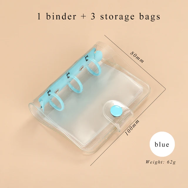 Cute Transparent Mini Loose-leaf Notebook Creative Portable Pocket Hand Book 3 Ring Binder Kawaii School Supplies Stationery Blue shell