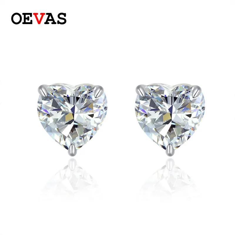 

OEVAS 925 Sterling Silver 7*7mm High carbon Heart Diamond stud earrings for women Sparking wedding Engagement party jewelry Gift