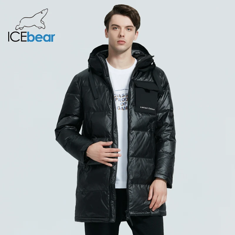 ICEbear 2020 high-quality men's casual hooded jacket new winter mid-length cotton coat brand men's clothing MWD20923I ICEbear 2020 high-quality men's casual hooded jacket new winter mid-length cotton coat brand men's clothing MWD20923I