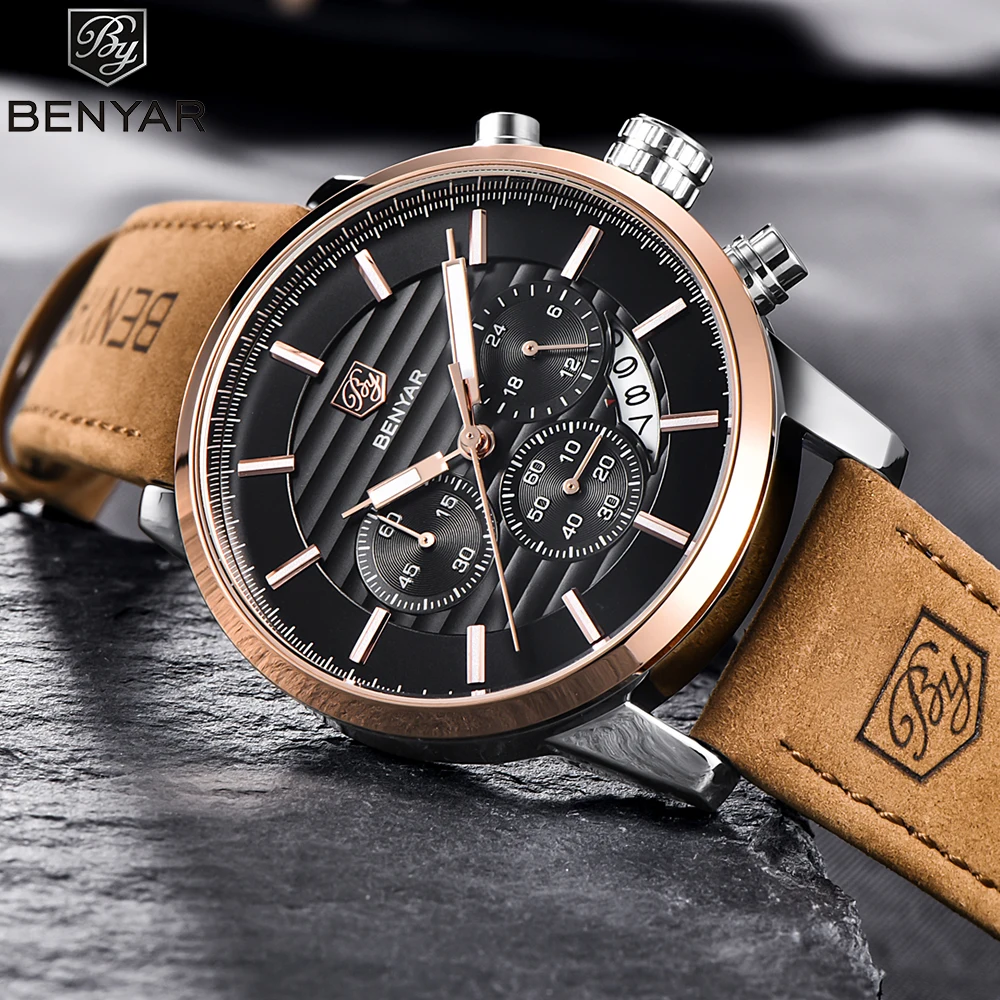 BENYAR мужские s часы лучший бренд класса люкс Модные Бизнес Кварцевые часы мужские спортивные полностью стальные водонепроницаемые черные часы Relogio Masculino
